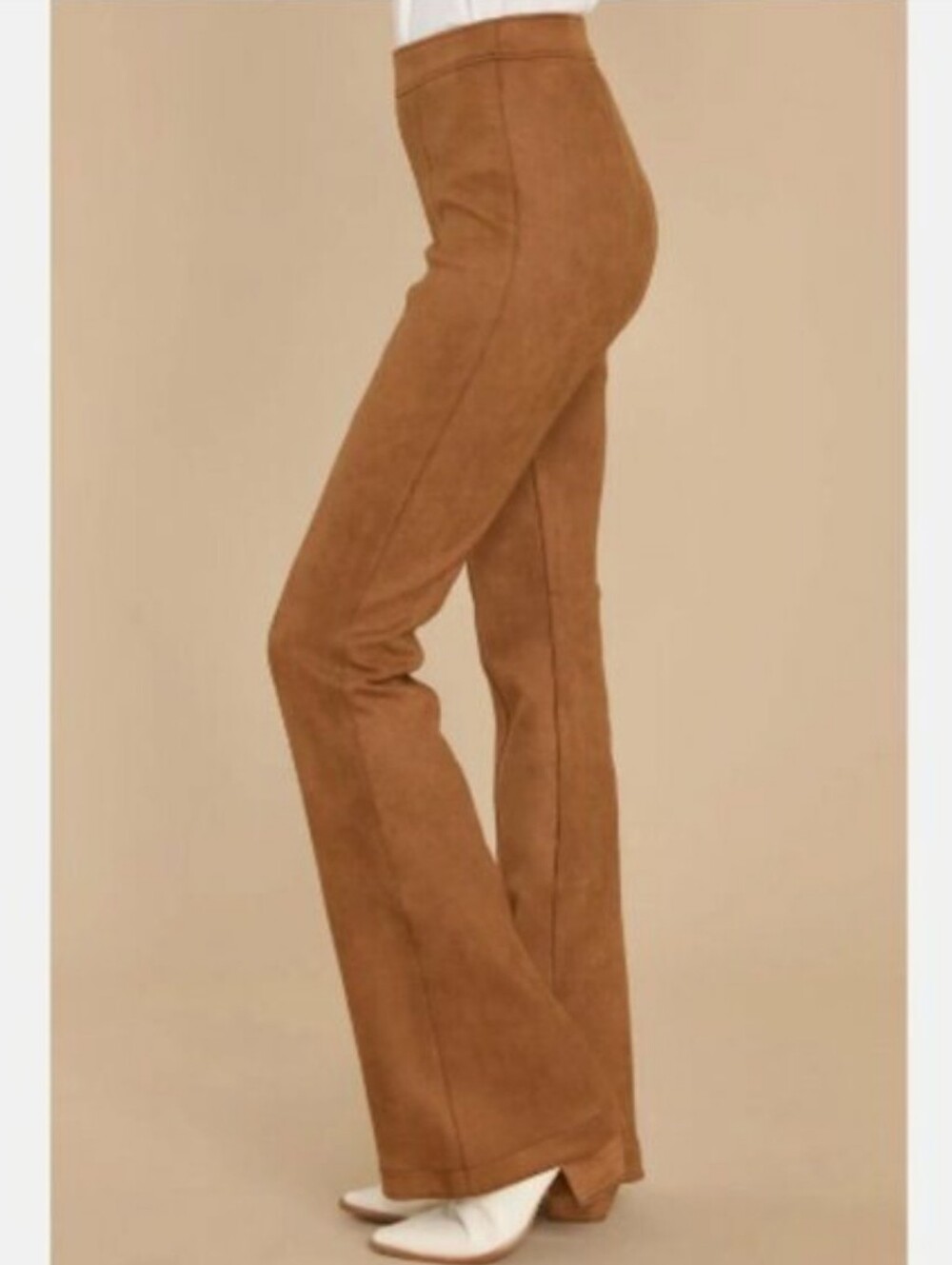 Spanx Faux Suede Flare Pants In Rich Camel - Picture 2 of 12